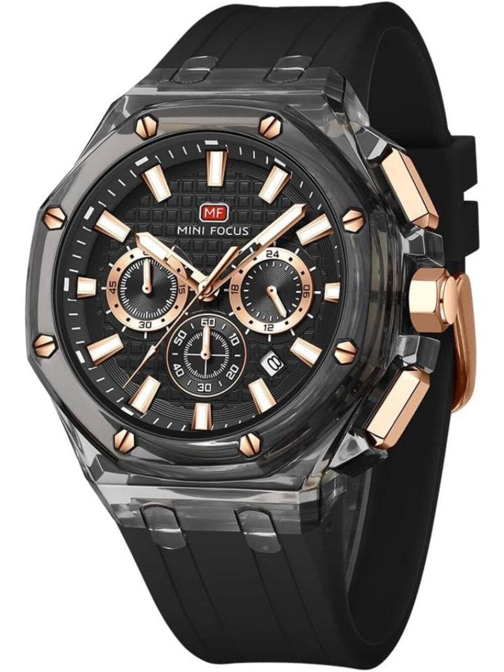 Men's Black Analog Quartz Unique Transparent Mutifunction Waterproof Wrist Watch